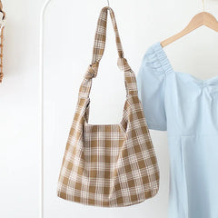 Plaid Women Shoulder Bag Soft Cloth Handbag Large Capacity Tote BG1438