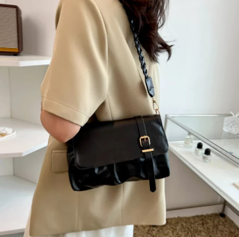 Exotic Leather Lady Shoulder Bag Soft Retro Design