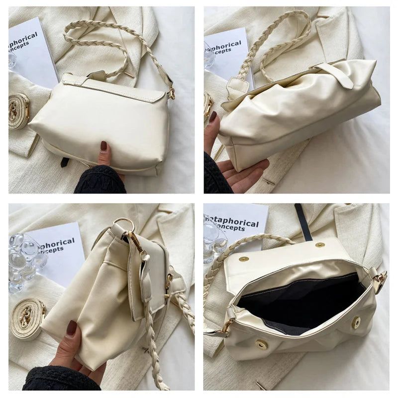 Exotic Leather Lady Shoulder Bag Soft Retro Design