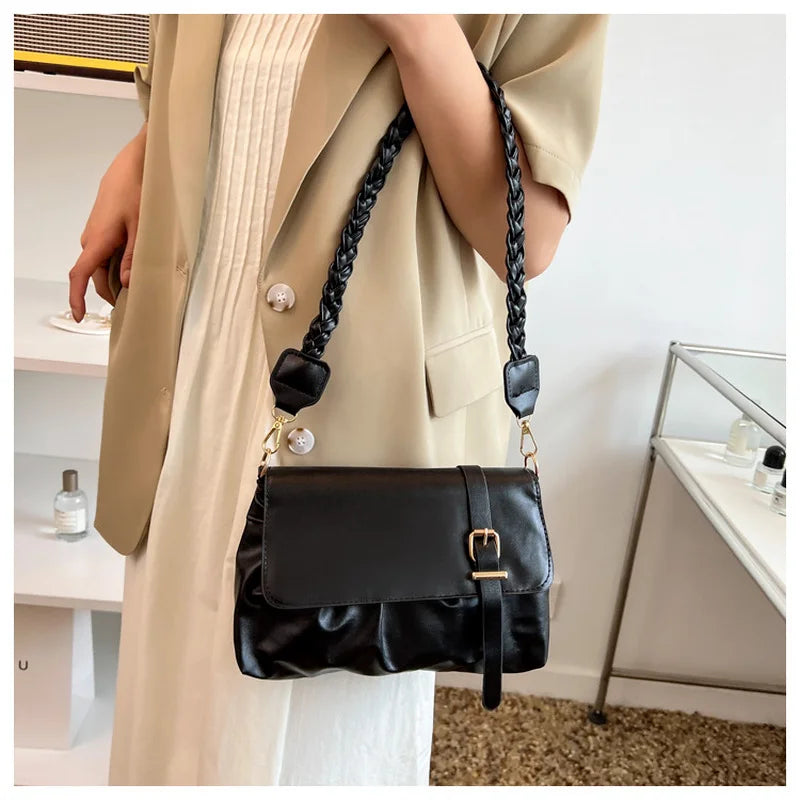 Exotic Leather Lady Shoulder Bag Soft Retro Design