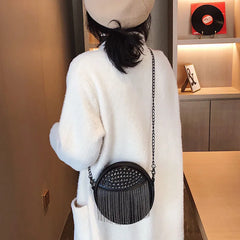Women's Leather Shoulder Bag Chain Tassel Crossbody Clutch