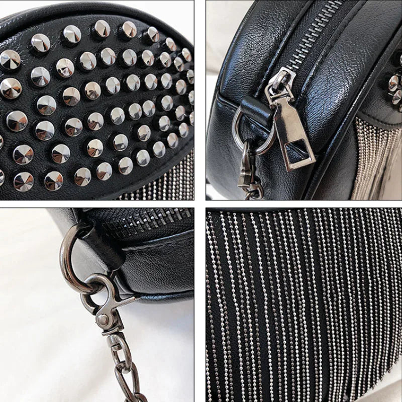 Women's Leather Shoulder Bag Chain Tassel Crossbody Clutch