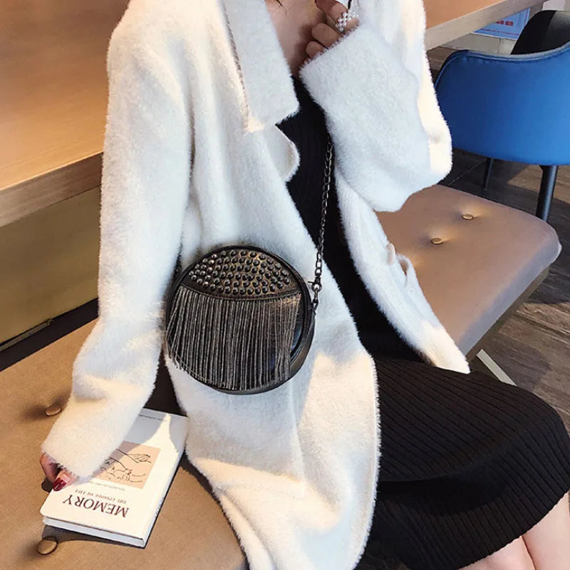 Women's Leather Shoulder Bag Chain Tassel Crossbody Clutch