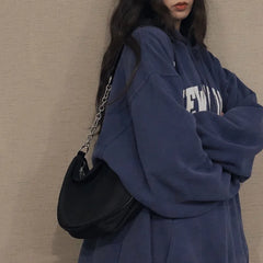 Women Chain Zipper Crossbody Tote Retro Minimalist Style Handbag