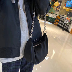 Women Chain Zipper Crossbody Tote Retro Minimalist Style Handbag
