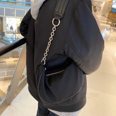 Women Chain Zipper Crossbody Tote Retro Minimalist Style Handbag