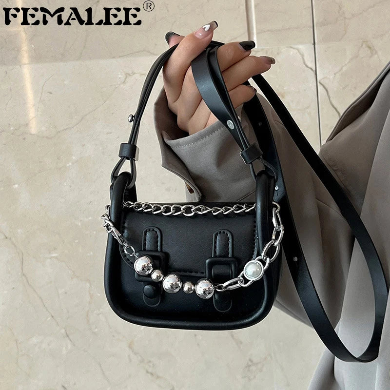 Mini Beading Chain Shoulder Bag Lipstick Pocket Crossbody Handbag
