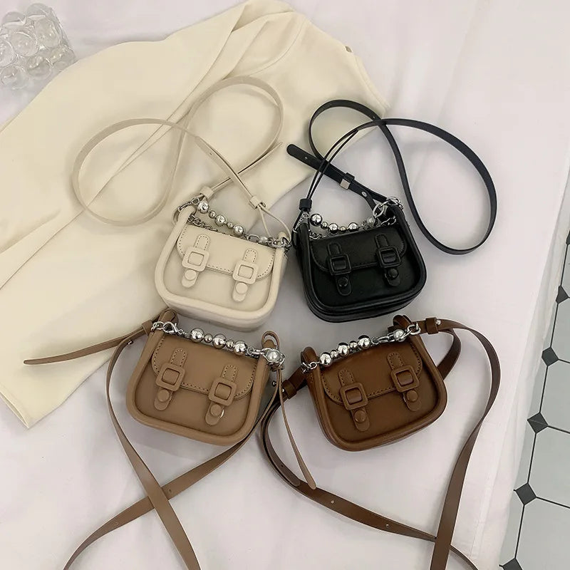 Mini Beading Chain Shoulder Bag Lipstick Pocket Crossbody Handbag