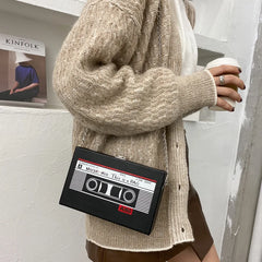 Cassette Tape Flap Crossbody Bag Mini Chains Small Pouch Purses PU Leather