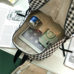Checkerboard Rucksack Women's School Bag Plaid College Backpack