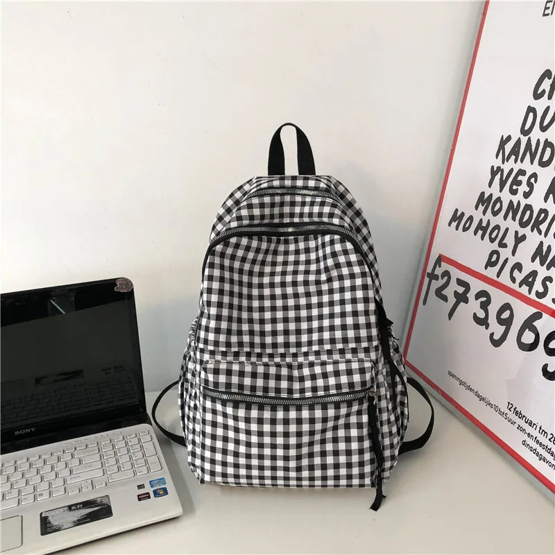 Checkerboard Rucksack Women's School Bag Plaid College Backpack