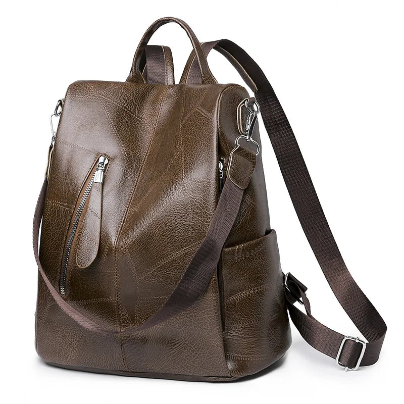 Women Zipper Leather Backpack Crossbody Shoulder School Bags