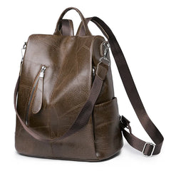 Women Zipper Leather Backpack Crossbody Shoulder School Bags