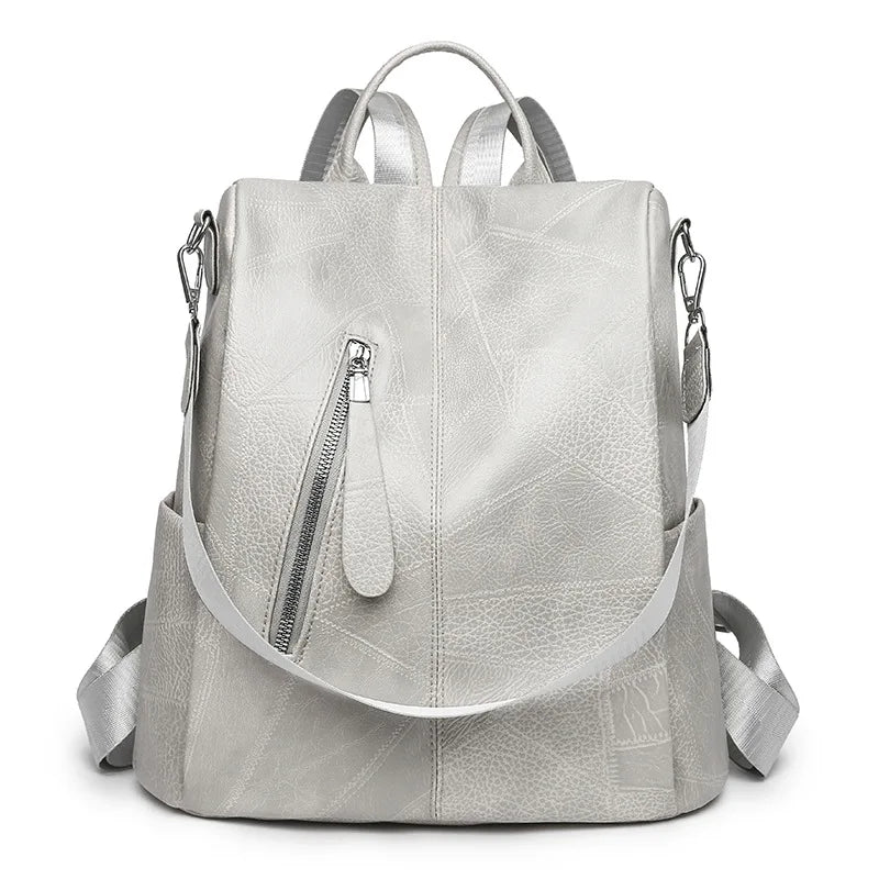 Women Zipper Leather Backpack Crossbody Shoulder School Bags