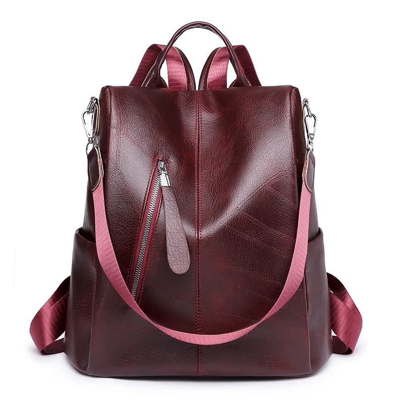 Women Zipper Leather Backpack Crossbody Shoulder School Bags