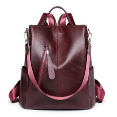 Women Zipper Leather Backpack Crossbody Shoulder School Bags