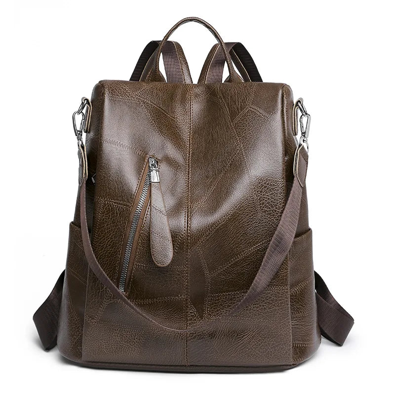 Women Zipper Leather Backpack Crossbody Shoulder School Bags