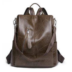 Women Zipper Leather Backpack Crossbody Shoulder School Bags