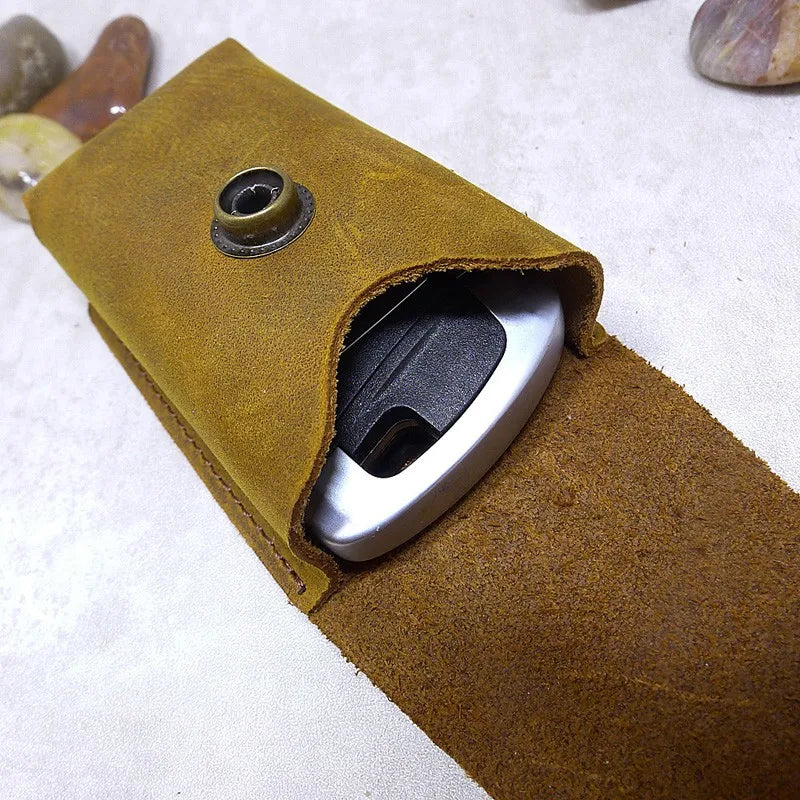 Blongk Belt Car Key Case Leather Key Bag Waist Pack Key Holder Thin Belt Bag