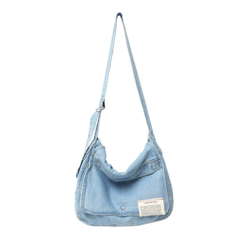 Fresh Youth Cotton Denim Shoulder Bag Solid Canvas Satchel