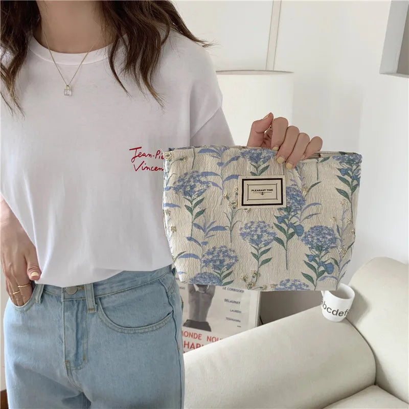 Flowers Canvas Tote Bag Jacquard Shoulder Handbag Vintage Lady Shopping Bags