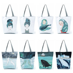 Painting Whale Sea Series Shopper Bag Women Handbags Large Capacity Totes