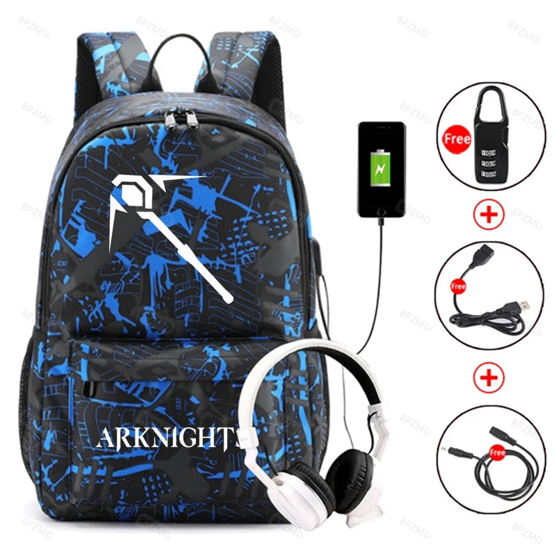 Arknights Anti-Theft Backpack USB Charging School Travel Bag