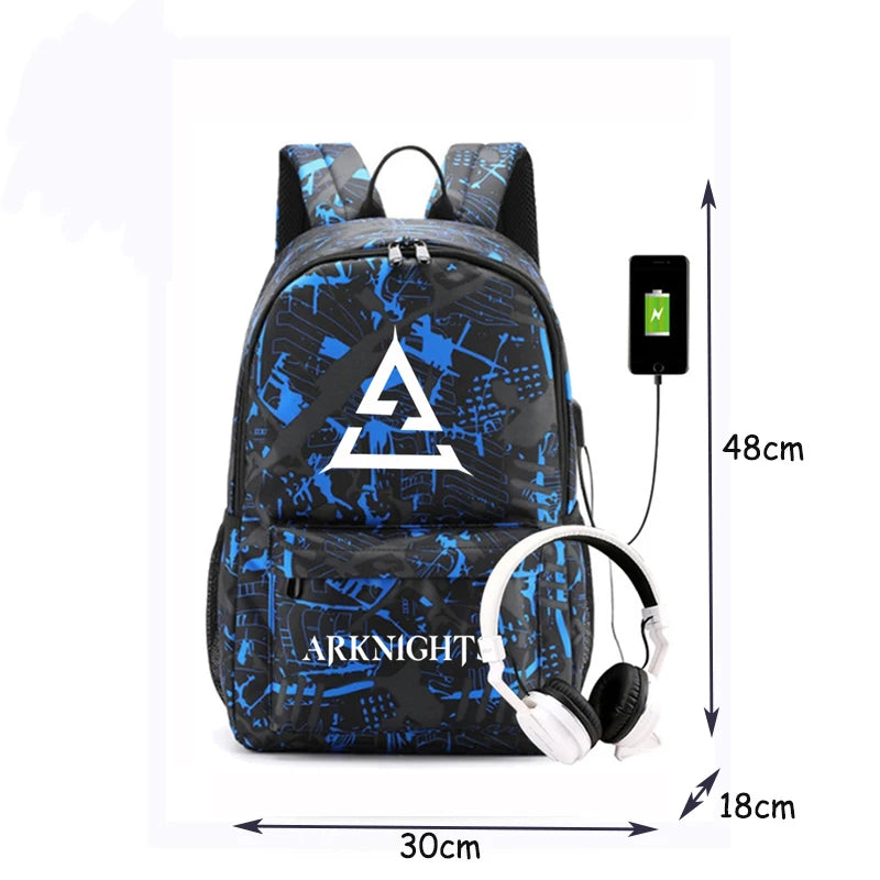 Arknights Anti-Theft Backpack USB Charging School Travel Bag