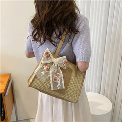 Bohemia Rattan Straw Bag with Floral Embroidery Bow