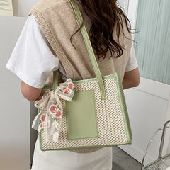 Bohemia Rattan Straw Bag with Floral Embroidery Bow