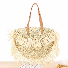 Bohemian Round Tassel Women Straw Bag Rattan Shoulder Bags Large Capacity