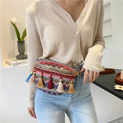 Boho Style Women Waist Bag Adjustable Strap Zipper Chest Bag