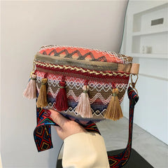 Boho Style Women Waist Bag Adjustable Strap Zipper Chest Bag