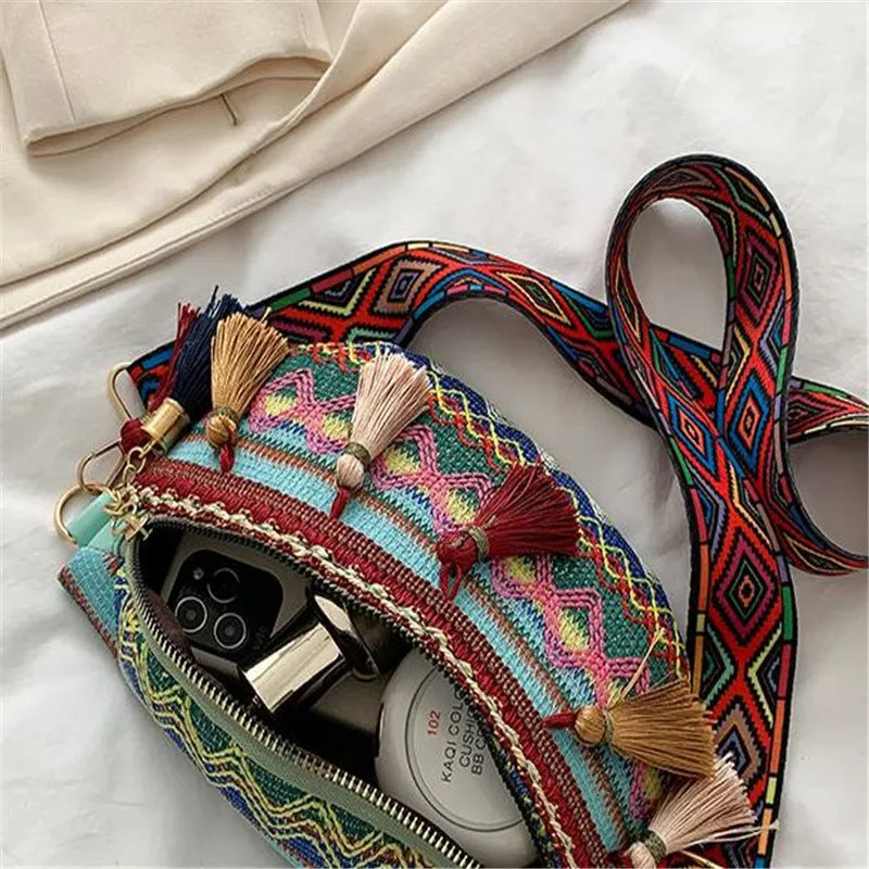 Boho Style Women Waist Bag Adjustable Strap Zipper Chest Bag