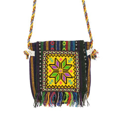 Bohemian Retro Canvas Crossbody Bag with Christmas Snowflake Tassel Pattern