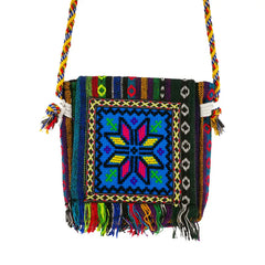 Bohemian Retro Canvas Crossbody Bag with Christmas Snowflake Tassel Pattern
