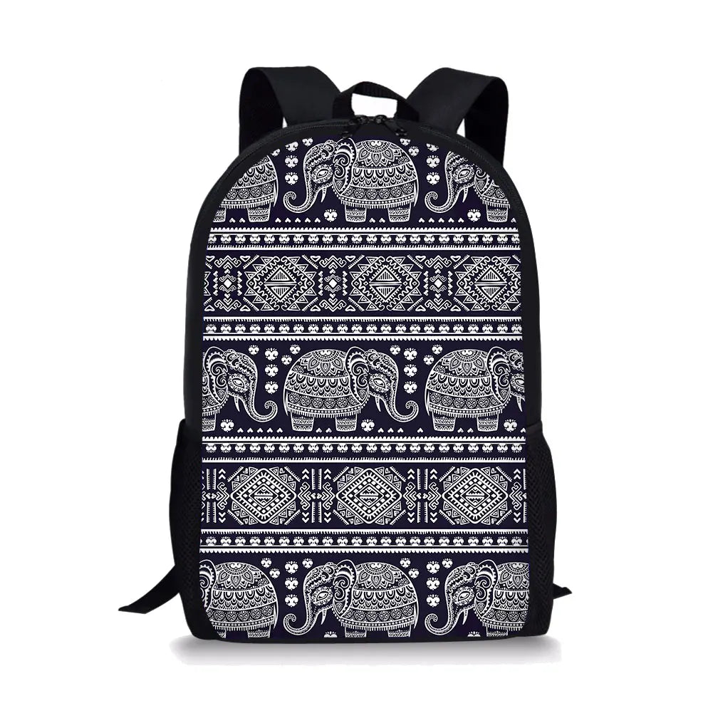 Boho Elephant Print Girls School Bags Retro All-match Backpack