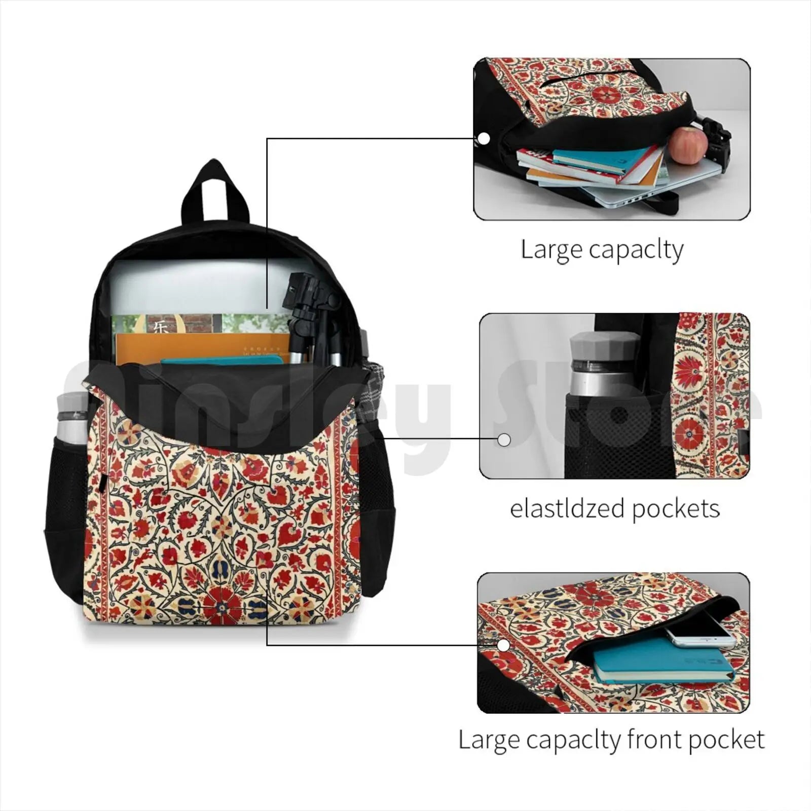 Vintage Bokhara Suzani Embroidery Print Outdoor Backpack