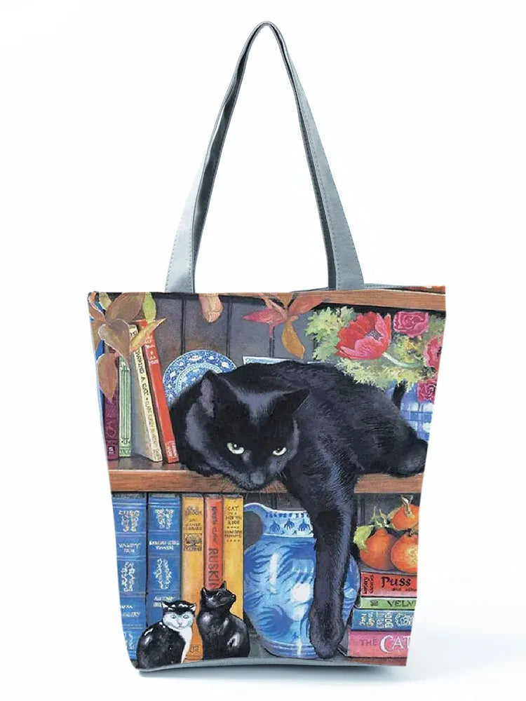 Cat Printed Women Shoulder Bag Handbag Large Capacity Polyester