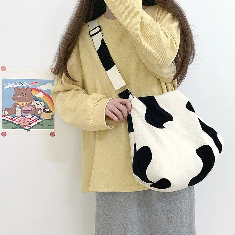 Canvas Shoulder Bag with Bow Pattern Large Capacity Tote