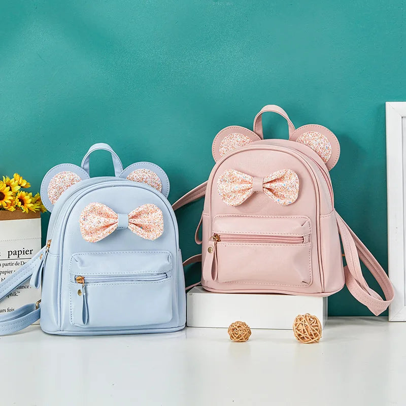 Bowtie Girl Kids Book Backpack Shoulder Bag Travel Rucksack
