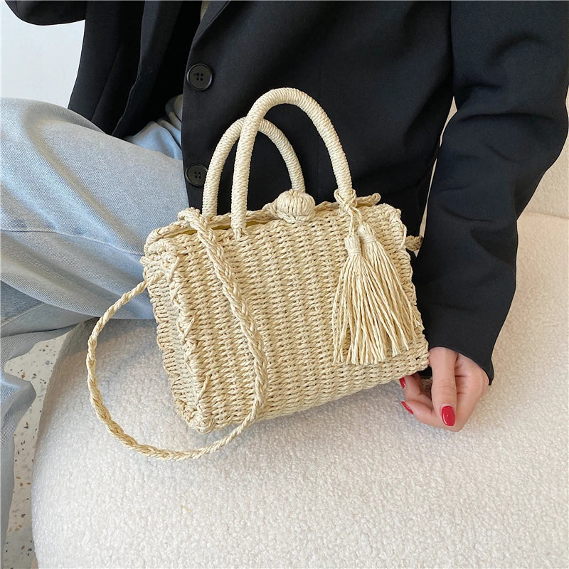 Beach Straw Rattan Crossbody Shoulder Bag Top Handle Handbag