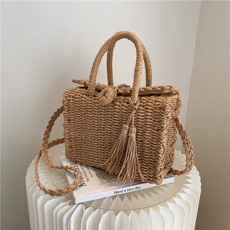 Beach Straw Rattan Crossbody Shoulder Bag Top Handle Handbag