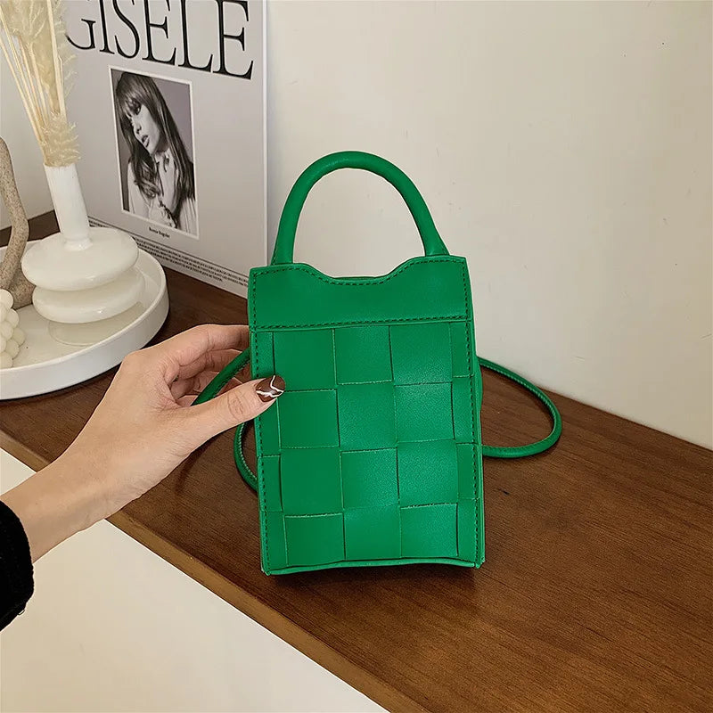 Braided Mobile Phone Bag Female Handheld Square Crossbody Bag