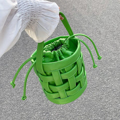 Braided Tote Bucket Bag Small Shoulder Messenger Bag