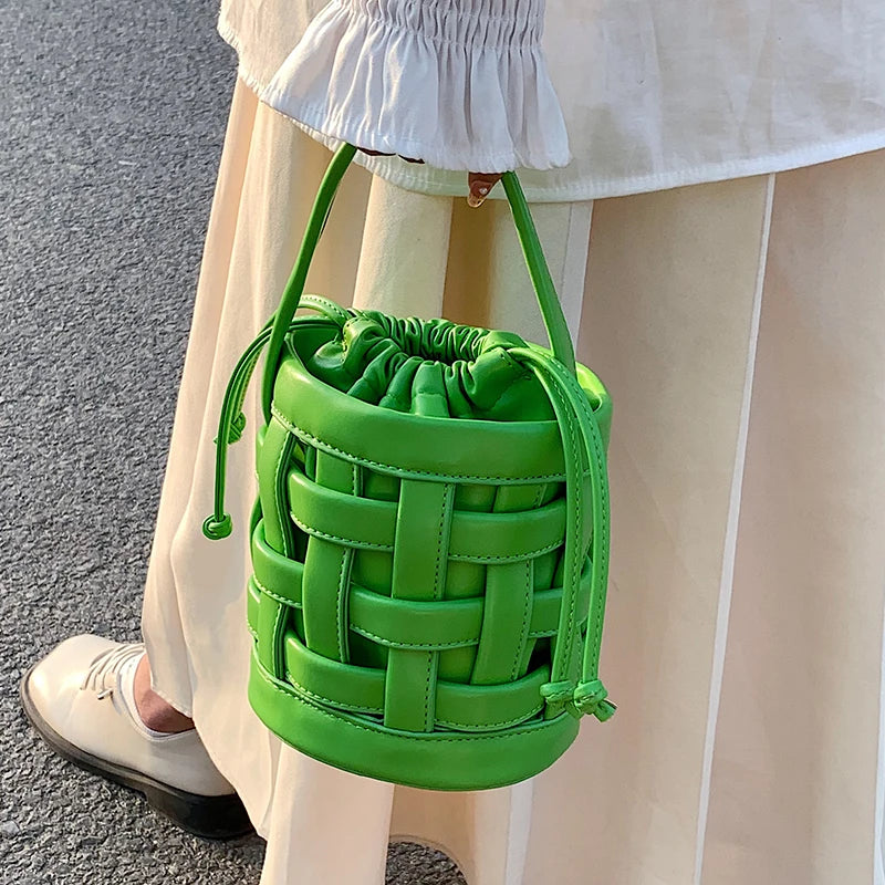 Braided Tote Bucket Bag Small Shoulder Messenger Bag