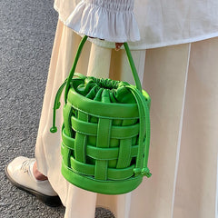 Braided Tote Bucket Bag Small Shoulder Messenger Bag