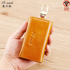 Men's Leather Key Case Zipper Wallet Car Key Holder