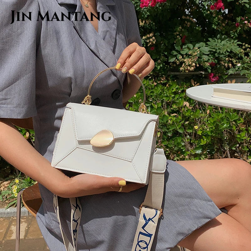 Women's PU Leather Crossbody Bag with Metal Short Handles