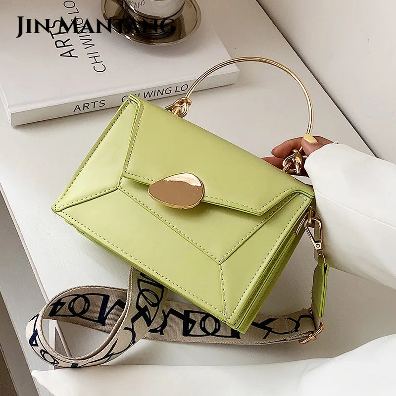 Women's PU Leather Crossbody Bag with Metal Short Handles